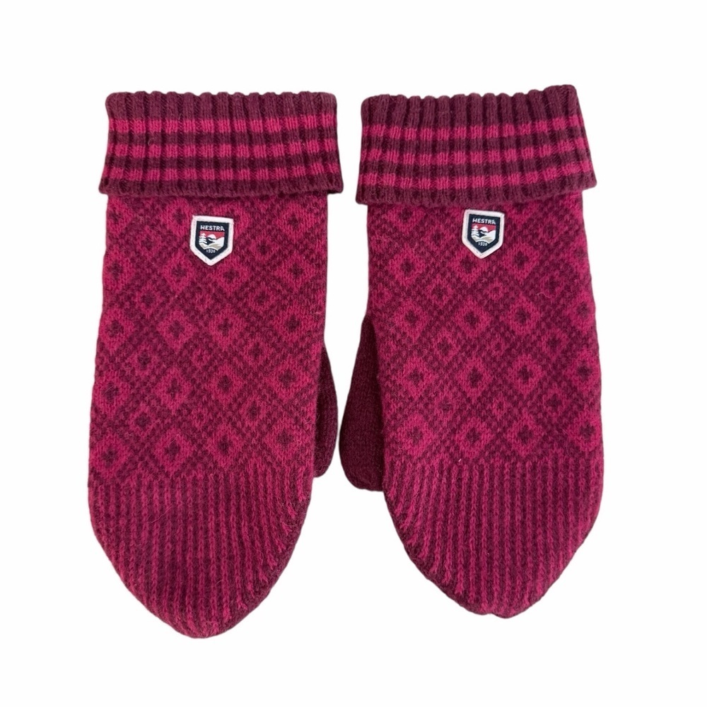 HESTRA burgundy wool knit mittens size 8